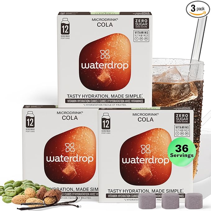 Waterdrop Hydration Cubes With Vitamin C, B Vitamins & Electrolytes, Cola Flavor Electrolyte Variety Pack, Flavored Water Enhancer Cubes for Still & Sparkling Water, Low Calorie, Sugar Free, 36 Count