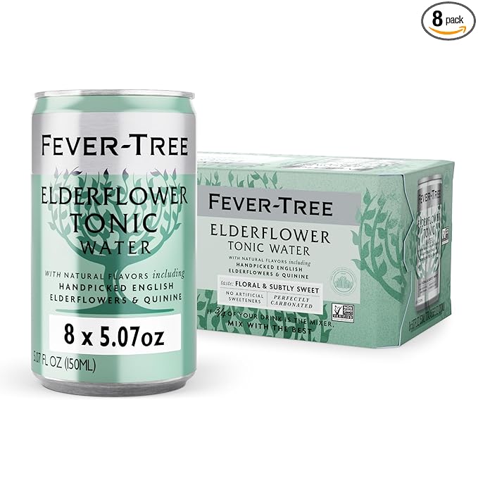 Fever-Tree Elderflower Tonic Water - Premium Quality Mixer - Refreshing Beverage for Cocktails & Mocktails. Naturally Sourced Ingredients, No Artificial Sweeteners or Colors - 5.1 Fl Oz Cans - Pack of 8