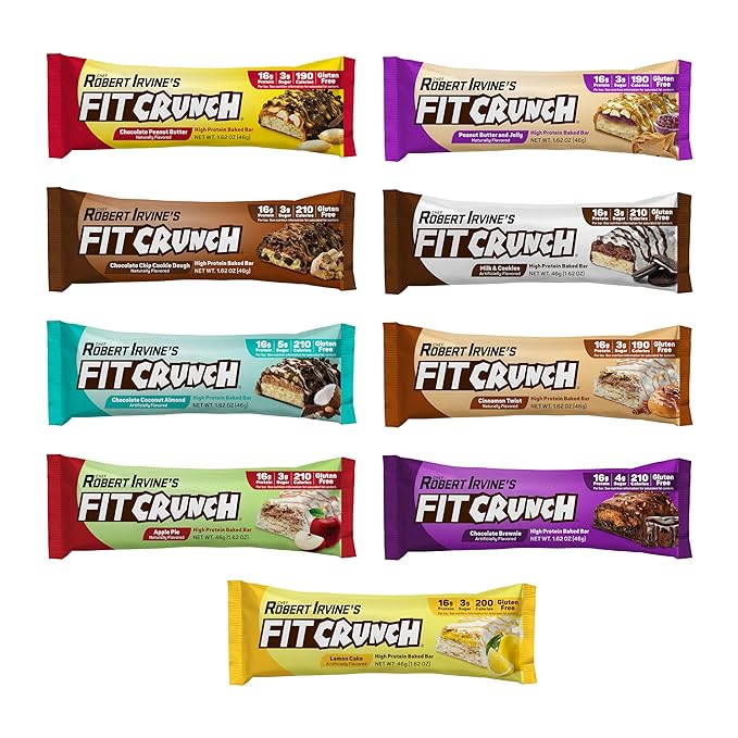FITCRUNCH Snack Size Protein Bars, 6-Layer Baked Bar, 3g of Sugar, Gluten Free & Soft Cake Core (9 Count, Flavor Lovers)