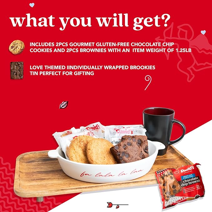 David’s Cookies Gluten-Free Cookies and Brownies in Love Sweet Sampler Tin - Chocolate Chip Cookies and Brownies in a Beautiful Love-Themed Tin – Gourmet Food Gift for Her, Him