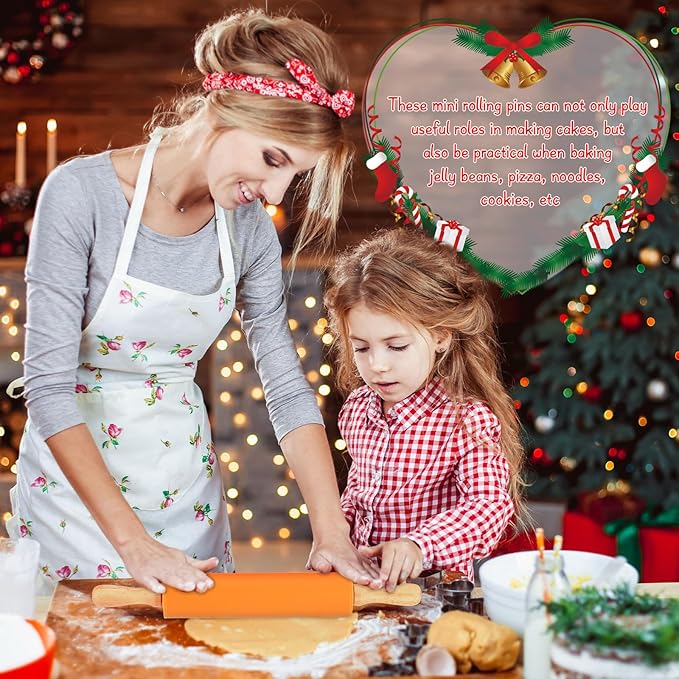 Dandat Small Rolling Pin Kids 12 Inch Mini Silicone Rolling Pin for Baking Non Stick Kids Dough Roller with Wooden Handle for Kitchen Cookie Pastry Fondant Cake 6 Colors (12 Pcs)