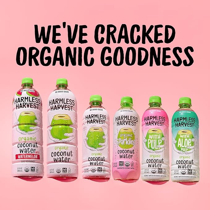 Harmless Harvest Organic Coconut Water 10 Fl Oz, 12 Pack – Natural Electrolyte Hydration Drink, No Sugar Added, Original Coconut Water, Non-GMO & Fair for Life Certified