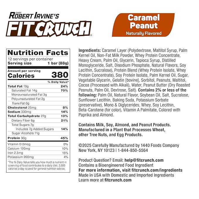 Fit Crunch Full Size Protein Bars (12 Bars, Caramel Peanut)