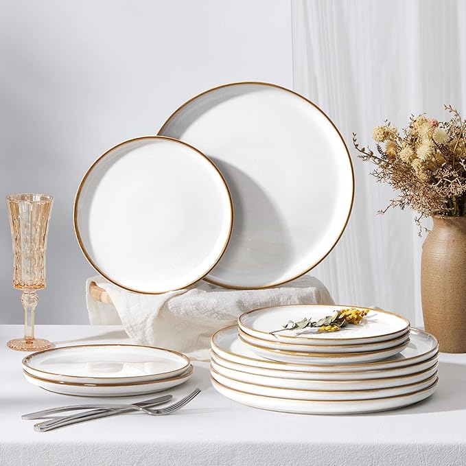 Herogo Ceramic 10.43 Inch Dinner Plates Set of 6, Stoneware Dinner Plate Set, Double Reactive Glaze Large Dinnerware Plates for Kitchen, Microwave, Oven & Dishwasher Safe, Ivory White