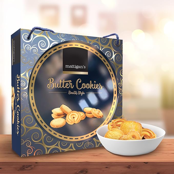 Mattigan's Butter Cookies Traditional Danish Style Cookie Assortment, 16 Oz Tin, Gourmet Gifts for Holidays, Birthday, Special Occasions, Snack Gift, Assorted Cookie Dessert Sweets, Reusable Metal Tin