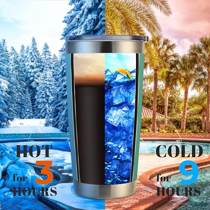 DOMICARE 20oz Stainless Steel Tumbler Bulk with Lid, Double Wall Vacuum Insulated Travel Mug, Powder Coated Coffee Cup. Light Blue, 8 Pack