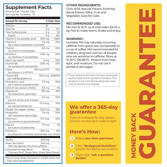 Pureboost Clean Energy Booster, Refreshing Energy Drink Mix with B12 Vitamins, Electrolytes, Antioxidants, Sugar-Free with No Sucralose (Combo Pack, 10 Count)