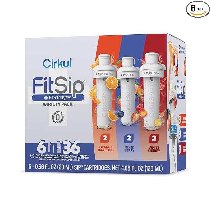 Cirkul FitSip Electrolytes Flavor Water Variety Pack, Makes 36 Drinks, No Sugar, Zero Calorie Drink Mix, (2 Mixed Berry, 2 White Cherry, 2 Orange Tangerine)