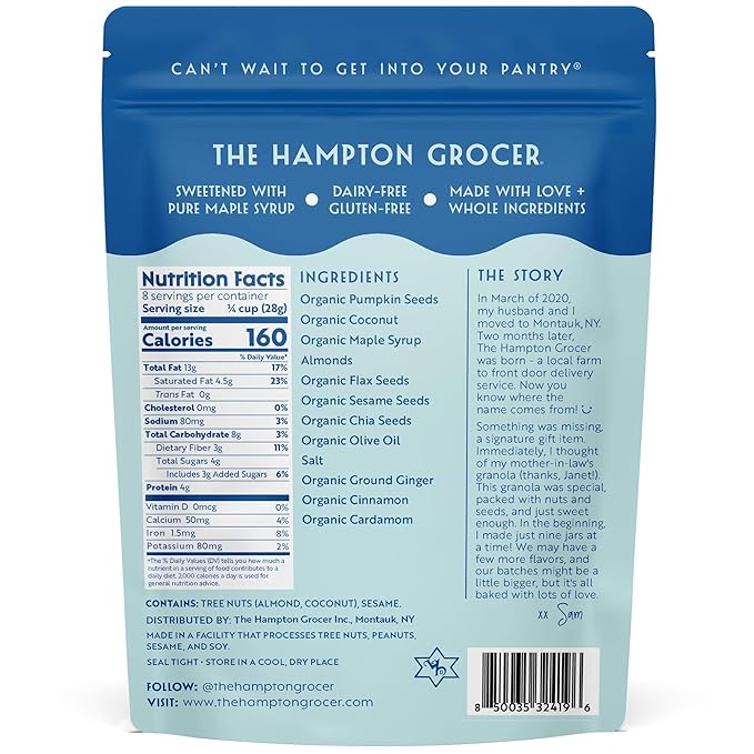 The Hampton Grocer Super Seed Grain Free Granola, 3 pack - Organic, Gluten-Free, Nut-Packed Snack with Pumpkin Seeds, Coconut & Maple Syrup - Small Batch, Handmade, 8oz