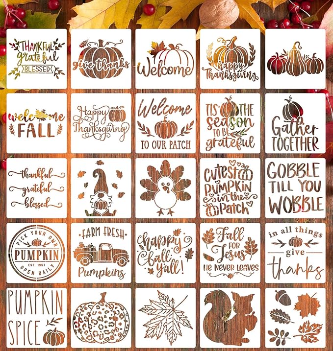 Fall Stencils for Painting 6” Pumpkin Stencils Autumn Leaf Stencil Happy Thanksgiving Templates for Wood Fabrics Crafts Decor
