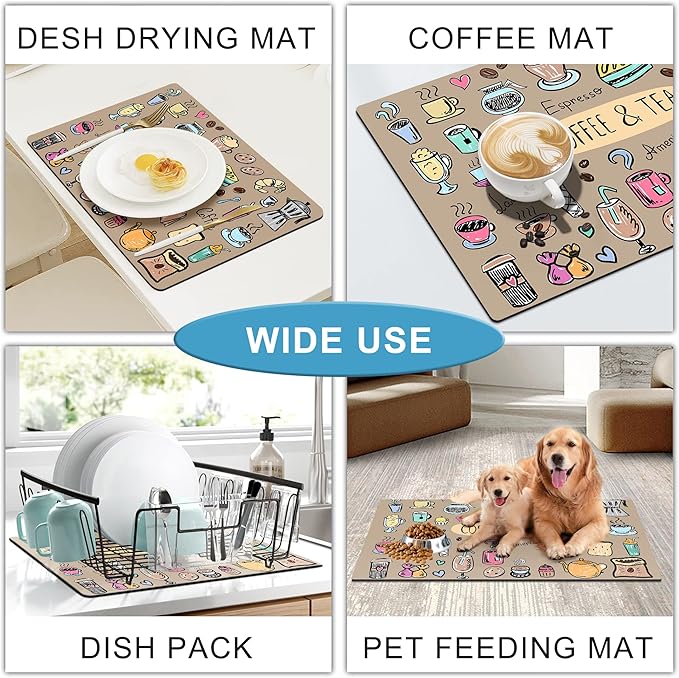 Fun Coffee Machine Mat-Espresso Tray for Coffee Bar Under Coffee Pot Mat, Coffee Maker Mat for Countertop, Dish Drying Mat, Coffee Mat, Absorbent Mat, Kitchen Counter Drying Pad