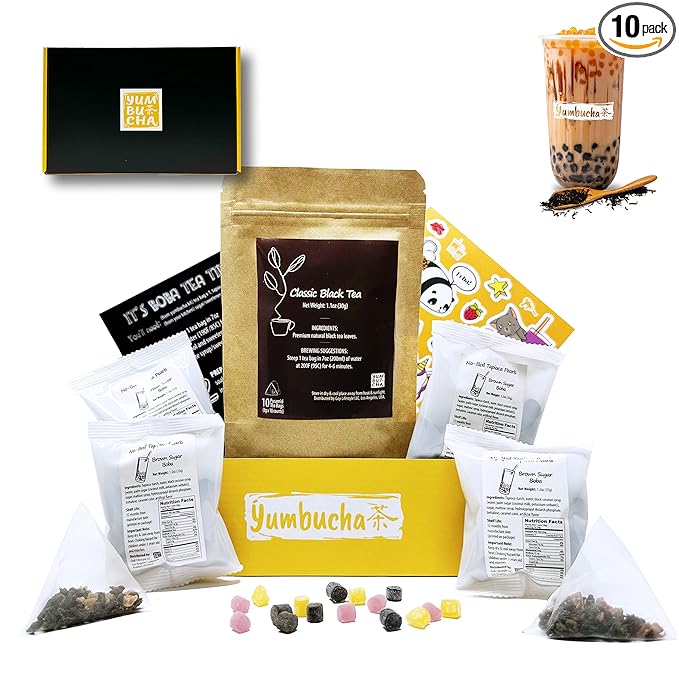 YUMBUCHA Boba Kit Set - DIY Boba Tea Making Kit with Classic Black Tea & Tapioca Pearls - Create 10 Delightful Drinks - Exquisite Loose Leaf Teabags Included - Boba Tea Gift Set for Tea Lovers