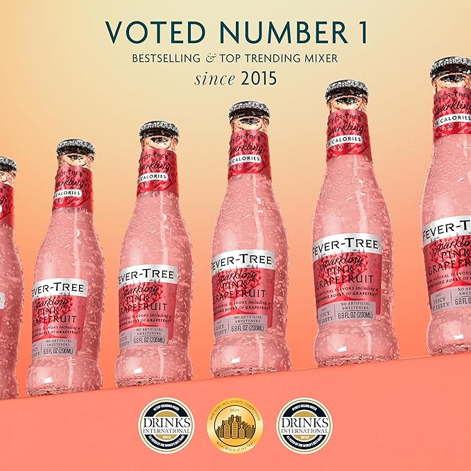 Fever Tree Sparkling Pink Grapefruit - Premium Mixer - Refreshing Beverage for Cocktails & Mocktails. Naturally Sourced Ingredients, No Artificial Sweeteners or Colors - 200 ML Bottles - Pack of 24