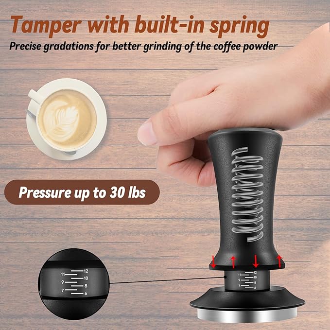 Espresso Hand Tamper 51mm, Coffee Tamper with WDT Tool Calibrated Spring Loaded, Hand Tampers with Silicone Mat, 100% Flat Stainless Steel Base Tamper for Espresso Coffee Machine