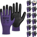 KAYGO Safety Work Gloves PU Coated,12 Pairs KG11PB Seamless Knit Glove for Men and Women, with Smooth Grip on Palm and Fingers, Ideal for General Duty Work (XL, Purple)