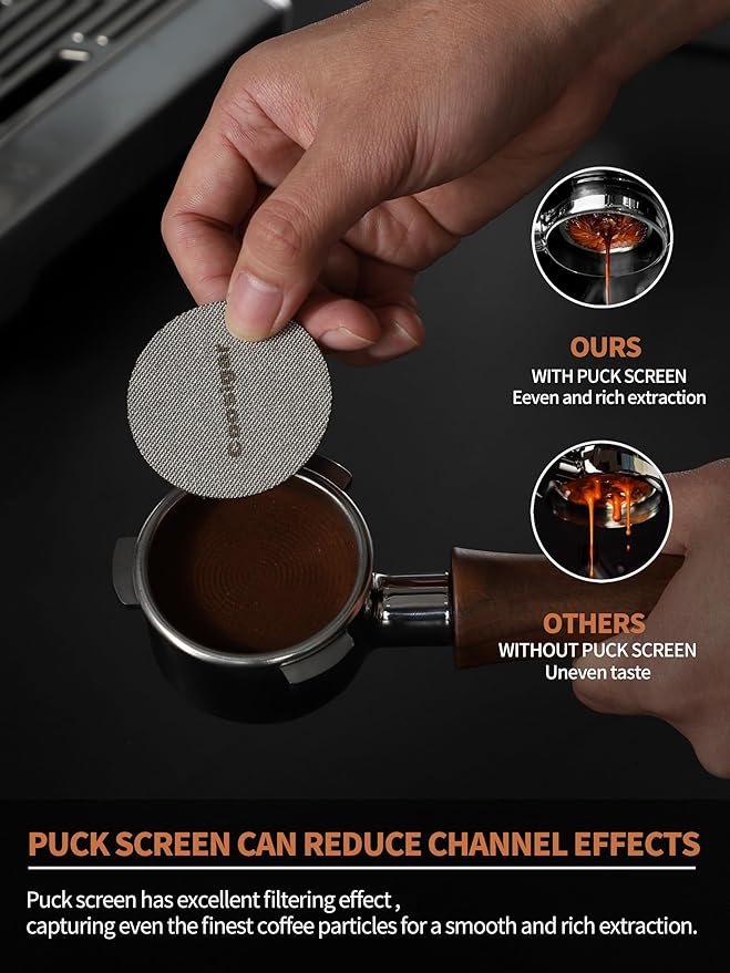 54mm Bottomless Portafilter with Puck Screen | Fits for 54mm Breville Machines | Stainless Steel portafilter and Walnut wood Handle|Espresso Machine Accessories(Walnut)