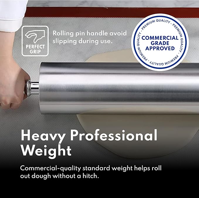 New Star Foodservice Extra Heavy Duty Restaurant Aluminum Rolling Pin, 18", Silver