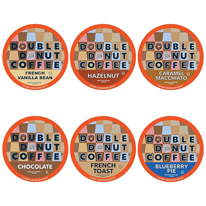 Flavored Coffee Variety Pack with Recyclable Single Serve Flavored Coffee Pods, for Keurig K Cups Coffee Makers, from Double Donut Coffee, 72 Count