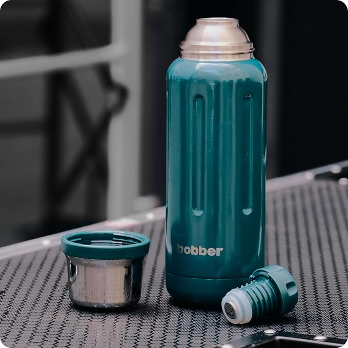 BOBBER 26 oz Stainless Steel Thermos for Hot Tea, Coffee, and Cold Drinks – BPA-Free, Dishwasher Safe Vacuum Insulated Water Bottle – Keeps Drinks Hot for 36 Hours (Deep Teal)