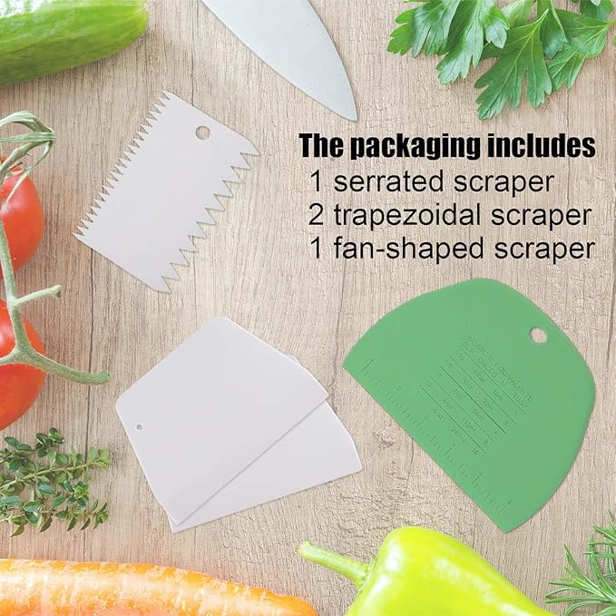Dough Scraper Plastic Bench Scraper, Dough Scraper Tool Dough Cutter, Flexible Bench Scraper for Making Bread Pizza, 4 PCS