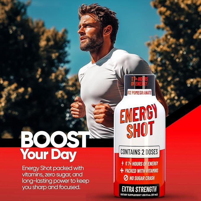 B12 Açaí Pomegranate Extra Strength Energy Shot 12 pk – 260mg Natural Caffeine B12 B6 – Energy & Vitality Support – 2 Servings Sugar Free Zero Calorie Green Tea B-Vitamins Electrolytes Vegan – 1.93 fl oz