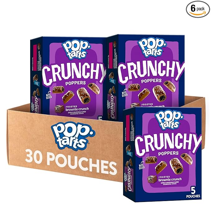 Pop-Tarts Crunchy Poppers Crunchy Filled Snack Pieces, Kids Snacks, On-the-Go, Frosted Brownie Crunch (6 Boxes, 30 Pouches)