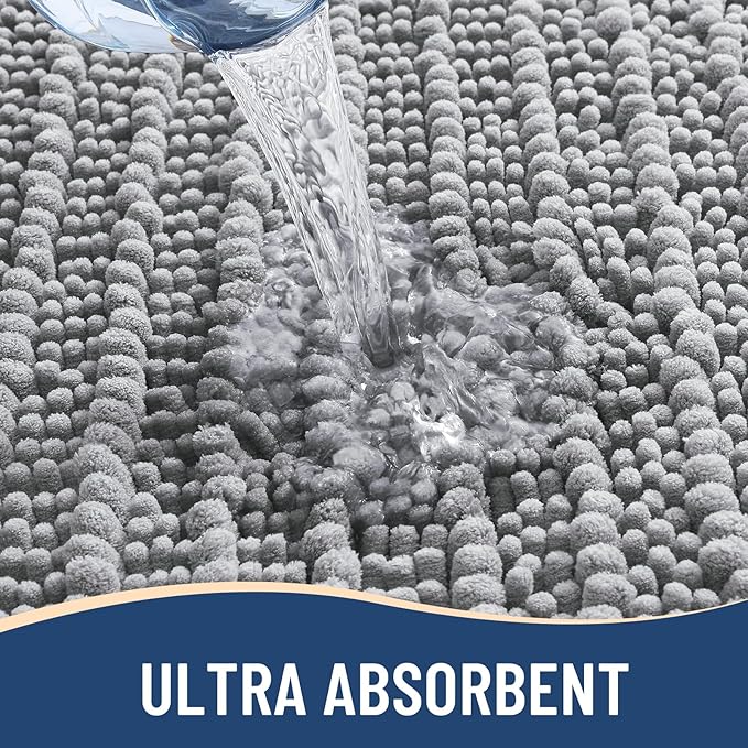 Arotive Luxury Chenille Bathroom Rug Mat, Extra Soft Thick Absorbent Shaggy Bath Rugs, Non-Slip Machine Wash Dry, Plush Bath Mats for Bathroom, Shower and Tub, 24x16, Light Grey