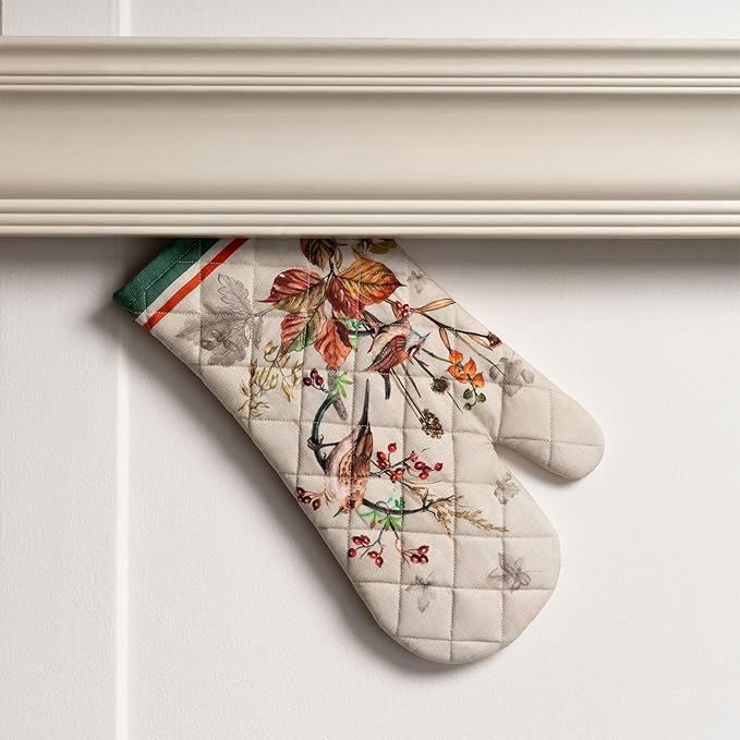 Maison d' Hermine 100% Cotton Oven Mitt & Pot Holder Set (7.5"x13" & 8"x8") Heat Resistant BBQ Cooking Gloves with Loop, Baking, Grilling, Kitchen, Handling Hot Pans (Recolte)