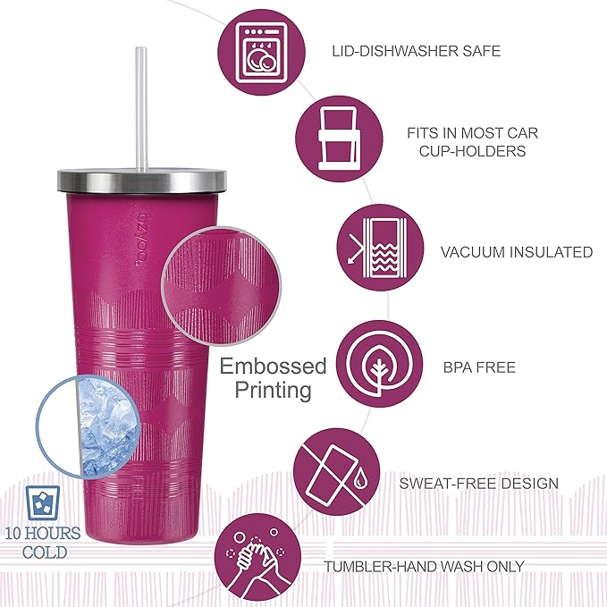 bzyoo SUP Vacuum Insulated Tumbler with Straw and Lid Stainless Steel Water Bottle Cold Drink Travel Mug Cup Gifts For Him & Her 24oz (710ml) Color: Scribe Purple