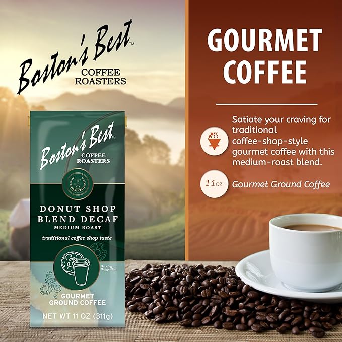 Boston’s Best Coffee - Hearty Medium-Roast Donut Shop Decaf Gourmet Premium Ground Coffee, 11 oz. / 311 g Bag
