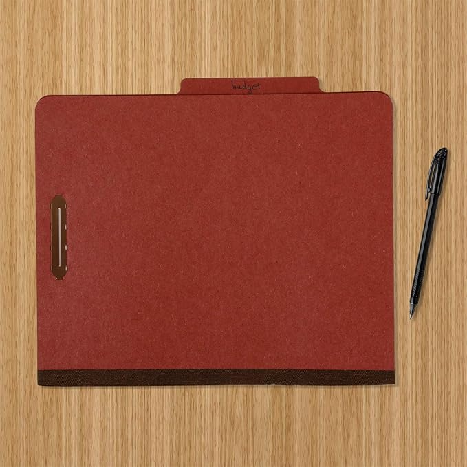 Amazon Basics Classification Folder- 100% Recycled, 1 Divider, 2" Embedded, 10 Count per Box, 12.09 x 10.63 inch (Letter), Red