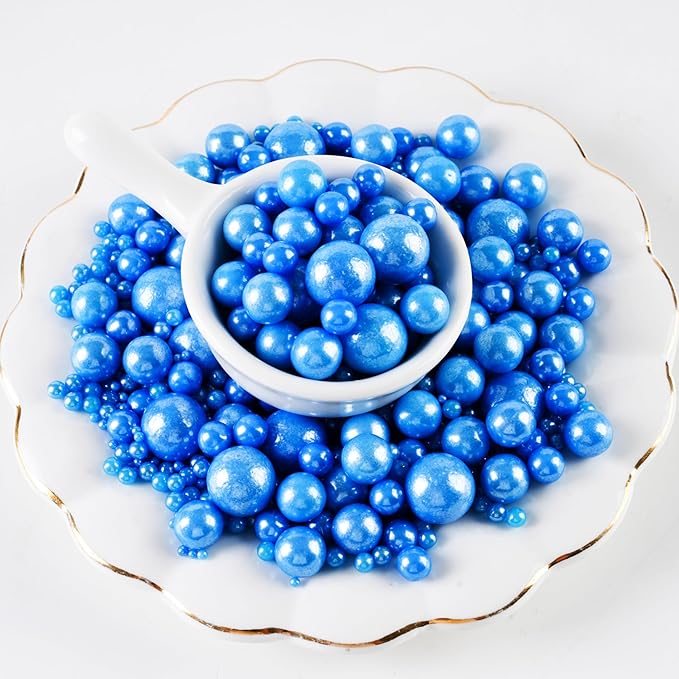 Kasvan Royal Blue Pearl Sugar Sprinkles - Edible Candy Pearls 130g/4.58 Oz, Mix Size, Baking Cake Decorations, Ice Cream Toppings and Cookie Decorating, Wedding Party Chirstmas Supplies (Royal Blue)