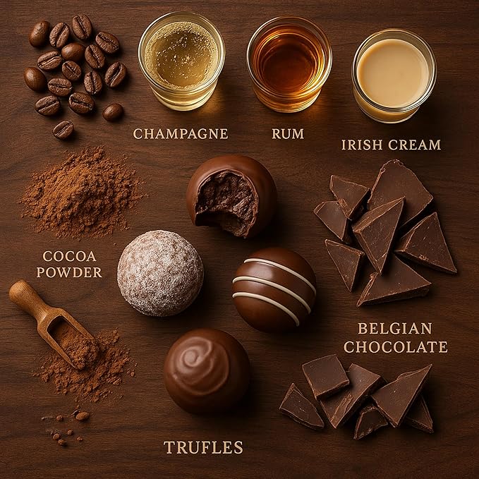 Andy Anand Chocolatier Champagne, Rum, Irish Cream & Kahlua Belgian Chocolate Truffles Gift Box - Handmade liqueur filled Delicious Gourmet Chocolates, Assortment for Connoisseurs (16 Pcs)