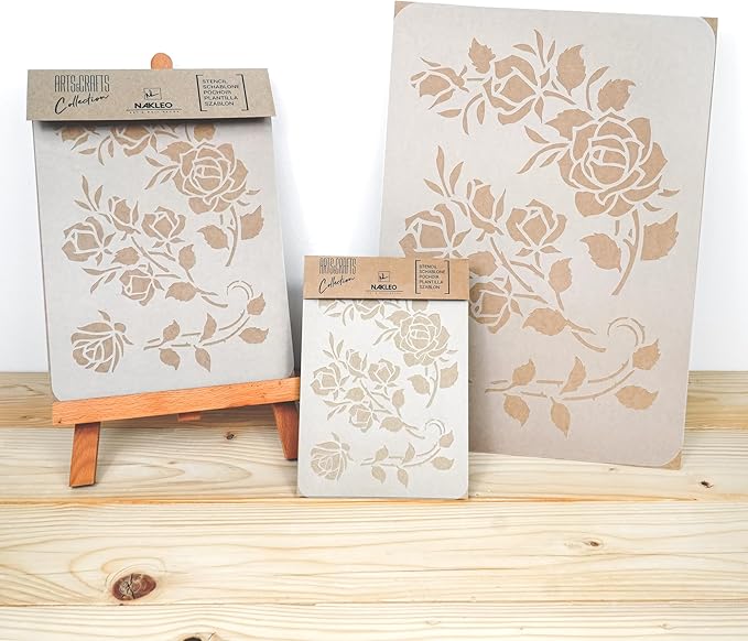 NAKLEO DIY Reusable Plastic Stencil - 15x21cm / 5.8” x 8.3” - Rose Flower Ornament - Art Craft Wall Painting Pattern Template Scrapbooking Decoupage - Fabric Furniture Wood