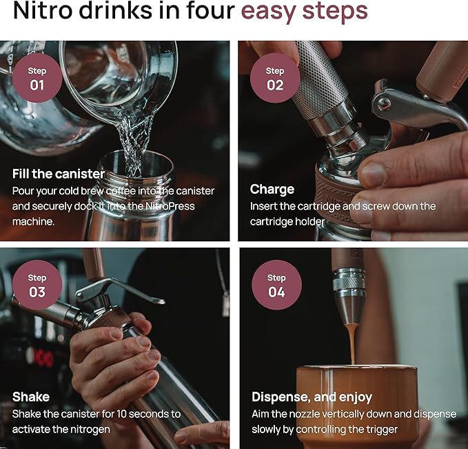10 PCS NitroPress Nitrogen Coffee Chargers – Pure N2 Cartridges for Nitro Cold Brew Coffee Maker, Cocktails, Tea, and Beer – Use with NitroPress Instant Nitrogen Diffuser System