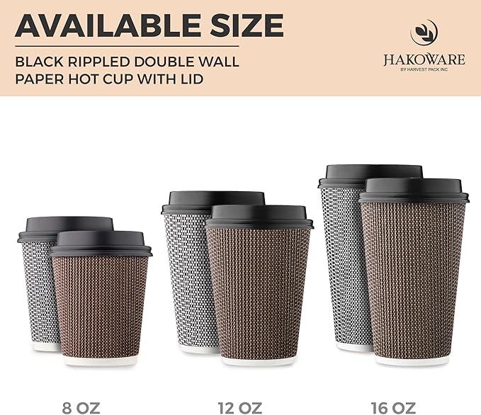 [85 SET]Harvest Pack 16 oz Coffee Cups, Disposable Insulated Ripple Coffee Cups, Double-Walled To go Cups with Lids, Brown Geometric, Drinking Paper Cups for Tea Hot Chocolate Drinks