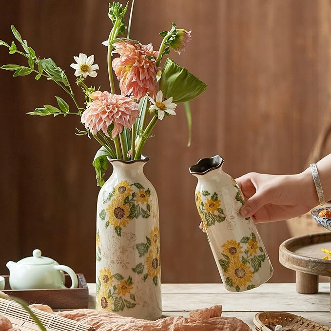 Autumn Ceramic Vase Set of 3, Farmhouse Decor Home Ceramic Vases for Your Kitchen Bedroom Living Room Bathroom & Shelf Centerpiece Table Decorations (H 9.5" + H7.7 + H5.9)