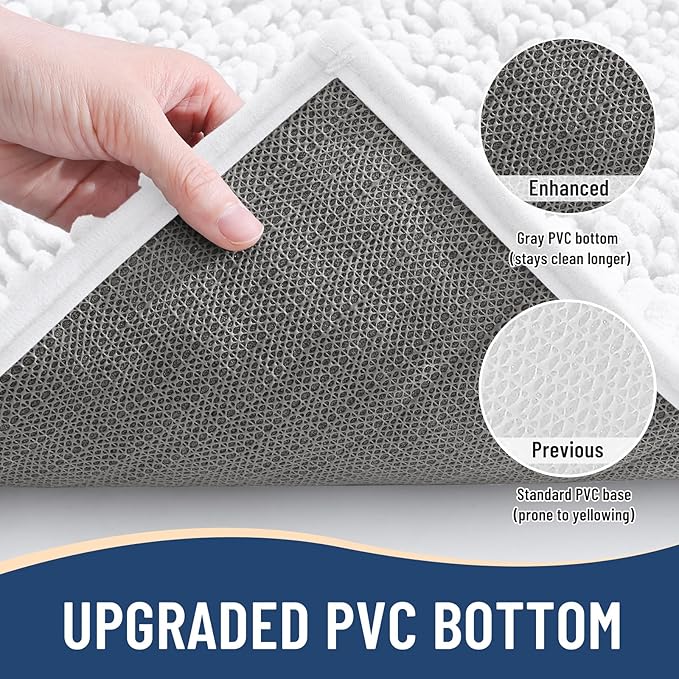 Arotive Luxury Chenille Bathroom Rug Mat, Extra Soft Thick Absorbent Shaggy Bath Rugs, Non-Slip Machine Wash Dry, Plush Bath Mats for Bathroom, Shower and Tub, 40x32, White