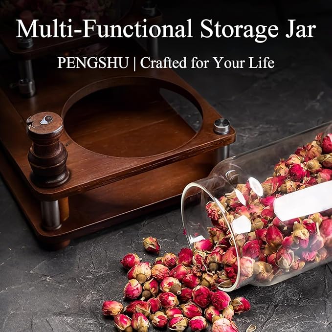 Glass Jars with Airtight Wood Lids - Small Large Kitchen and Pantry Storage Containers, Canisters for Spaghetti, Noodles, Pasta, Ground Coffee, Sugar, Cereal, Spice, Salt, Salad, Matcha, Set of 5