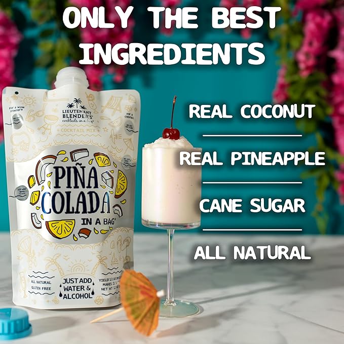 Lt. Blender's Pina Colada in a Bag - Each Bag Makes 1/2 Gallon of Slushie Pina Colada Mix – Cocktail Mix - Make a Cocktail, Wine Slushie or Mocktail - (Pack of 3)