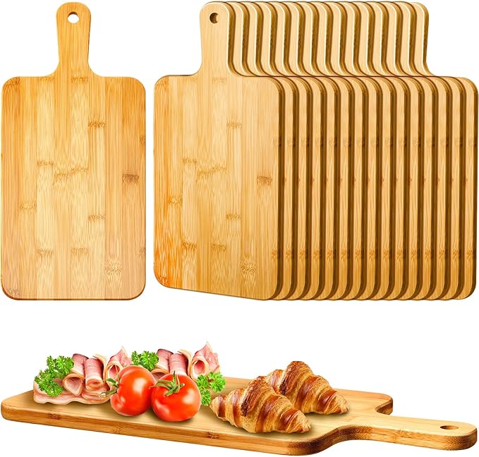 Nuenen 20 Pcs Wood Cutting Board with Handle 15.7 x 7.8 Inch Acacia Bamboo Wooden Serving Kitchen Chopping Boards for Pizza, Bread, Cheese, Charcuterie, Fruit, Vegetables(Bamboo)