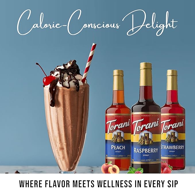 Raspberry, Strawberry, Peach Syrup - Fruit Flavors For Italian Soda Flavoring - 3 Pack with 3 Jimoco Pump Dispensers