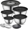 AVADOR Premium Stainless Steel Mixing Bowls Sets Brushed Stainless Steel Mixing Bowl Set, Easy To Clean, Space Saving, Great for Cooking, Baking, Prepping Needs (8 pc with Lid and Grater)