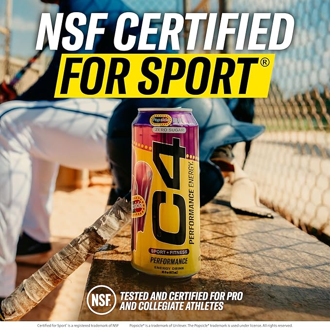 Cellucor C4 Energy Drink x Hawaiian Pineapple Popsicle, Carbonated Sugar Free Pre Workout Performance Drink with no Artificial Colors or Dyes, 16 Oz, Pack of 24
