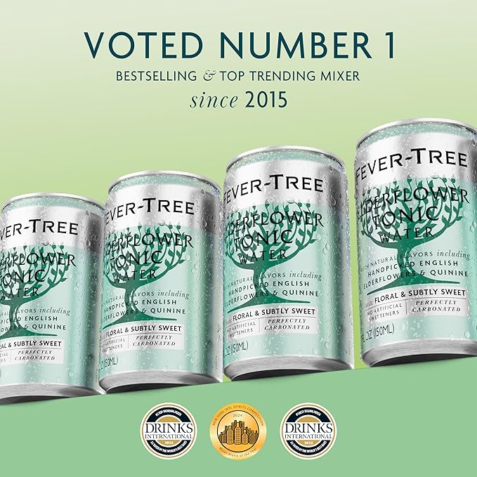 Fever-Tree Elderflower Tonic Water - Premium Quality Mixer - Refreshing Beverage for Cocktails & Mocktails. Naturally Sourced Ingredients, No Artificial Sweeteners or Colors - 5.1 Fl Oz Cans - Pack of 8