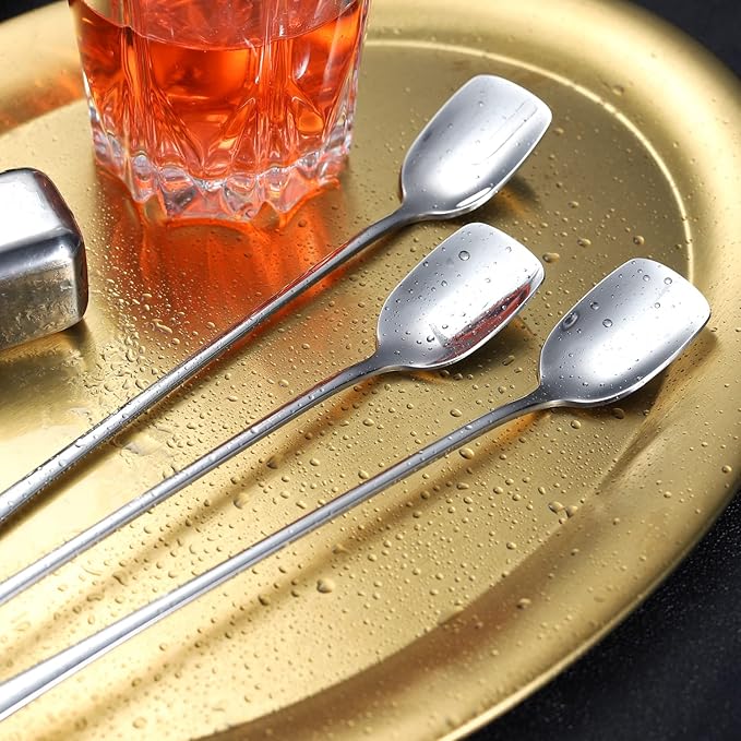 Long Coffee Spoons Steel Set of 6 Stainless Coffee Stirrer Iced Cream Scoop Cocktail Mixing Spoons (6)
