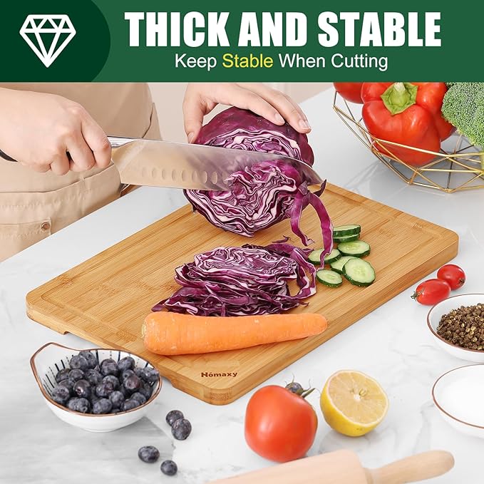 Homaxy Organic Bamboo Cutting Boards for Kitchen, 15"x10" Wooden Medium Cutting Board with Juice Groove and Handles, Charcuterie Butcher Block Wood Serving & Chopping Board - Pre Oiled