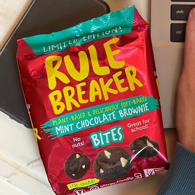 Rule Breaker Vegan & Gluten-Free Cookies | Mint Chocolate Brownie Bites |Plant-Based, Dairy, Nut, Soy, Allergen Free, Kosher | Soft-Baked School Snacks for Kids and Adults (Pack of 3)
