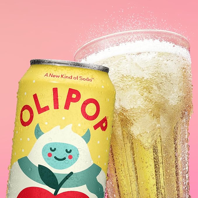OLIPOP Prebiotic Soda Pop, Crisp Apple, Pantry Pack Packed with Prebiotics, Fiber, and Botanicals, Gluten Free, Vegan, GMO Free, 12oz (12-Cans)
