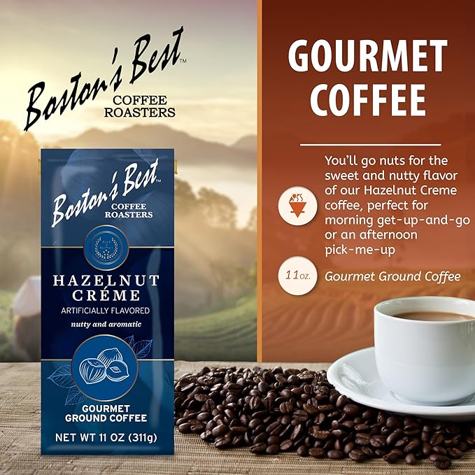 Boston’s Best Coffee - Hazelnut Creme Flavored Delicious Gourmet Coffee, Premium Ground - 11 oz. / 311 g Bag